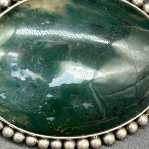 Moss Agate Moon Stone Green Brooch Pin Pendant 2.75”